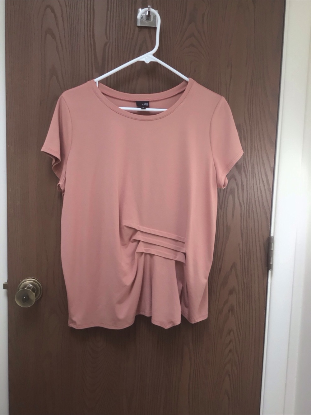 Lisa Bayne artsy short sleeve top, jersey rayon, dusty rose rust, sz S
